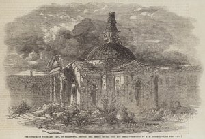 De kerk van Petrus en Paulus in Sebastopol, met de effecten van schoten en granaten door Edward Angelo Goodall